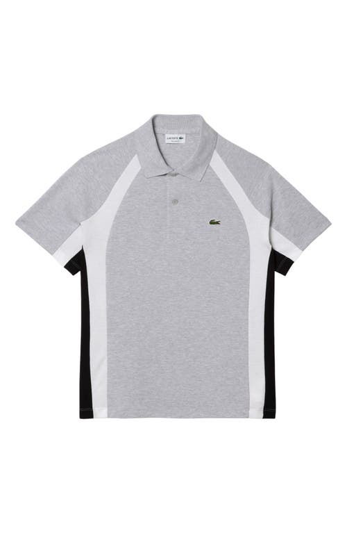 Shop Lacoste Relaxed Fit Stripe Cotton Piqué Polo In Silver Chine/black-white