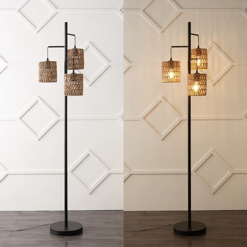 Jonathan Y Isla 3-light Mid-century Bohemian Metal/rope Led Floor Lamp In Black