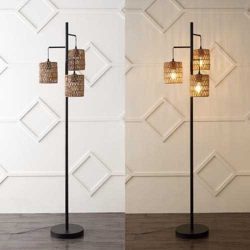 Shop Jonathan Y Isla 3-light Mid-century Bohemian Metal/rope Led Floor Lamp In Black