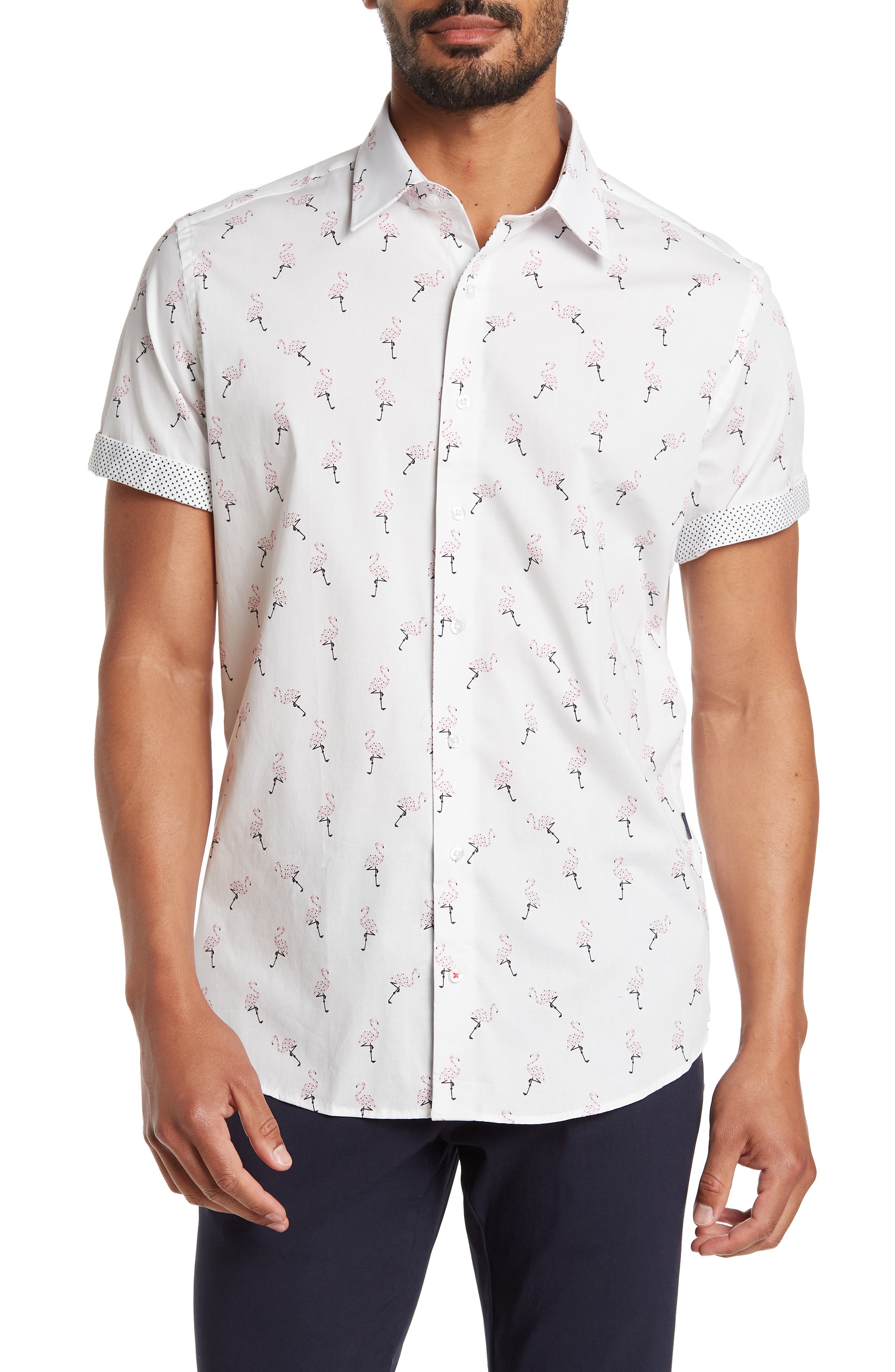 Stone Rose Flamingo Print Button-Up 