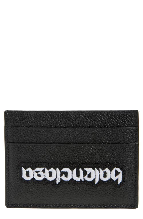 Shop Balenciaga Upside Down Logo Leather Card Holder In Black