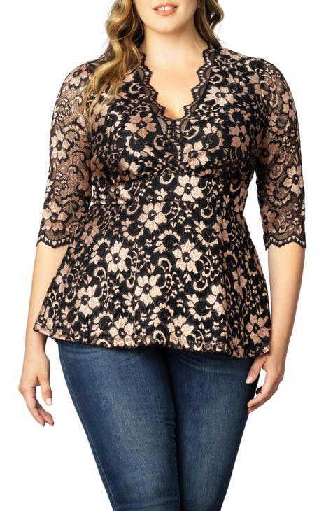 Luxe Lace Empire Waist Peplum Top (Plus)