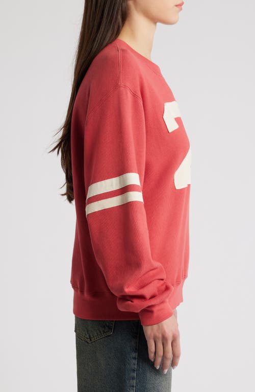 Shop Daydreamer Cotton Blend Varsity Sweatshirt In Washed Scarlet