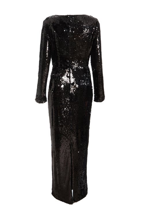 Quiz Sequin Tie Front Maxi Dress In Black