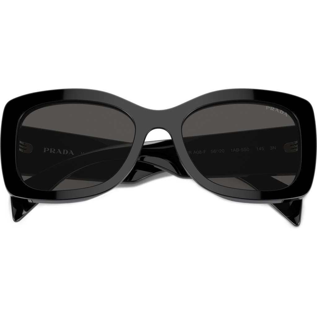 Prada 56mm Rectangular Sunglasses in Black