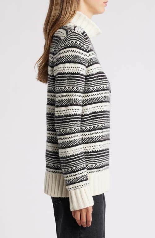 Shop Caslonr Caslon(r) Stripe Jacquard Turtleneck Sweater In Ivory- Black Jersey Stripe