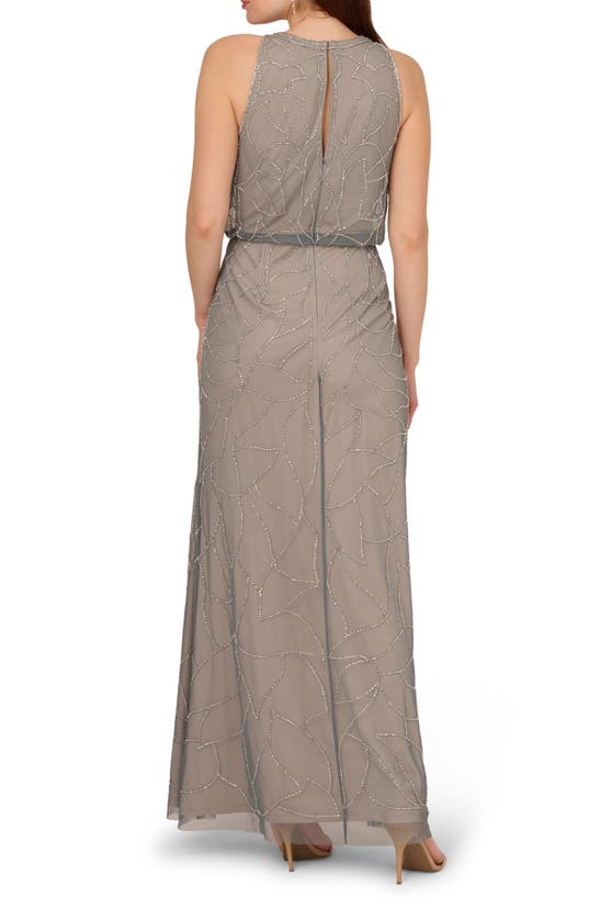 Shop Adrianna Papell Beaded Sleeveless Blouson Gown In Pewter/ Silver