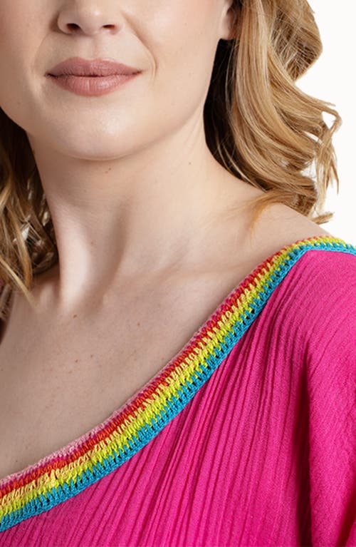 Saachi Colorful Crochet V-neck Cover-up Kaftan In Magenta