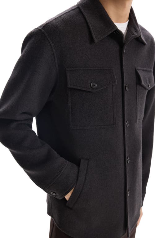 Shop Theory Felted Wool & Cashmere Button-up Shirt Jacket In Black/dark Charcoal Melange