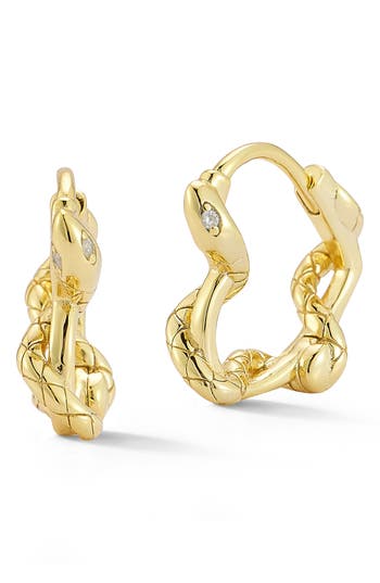 Sphera Milano 14k Over Silver Cz Twisty Snake Huggie Earrings In Gold