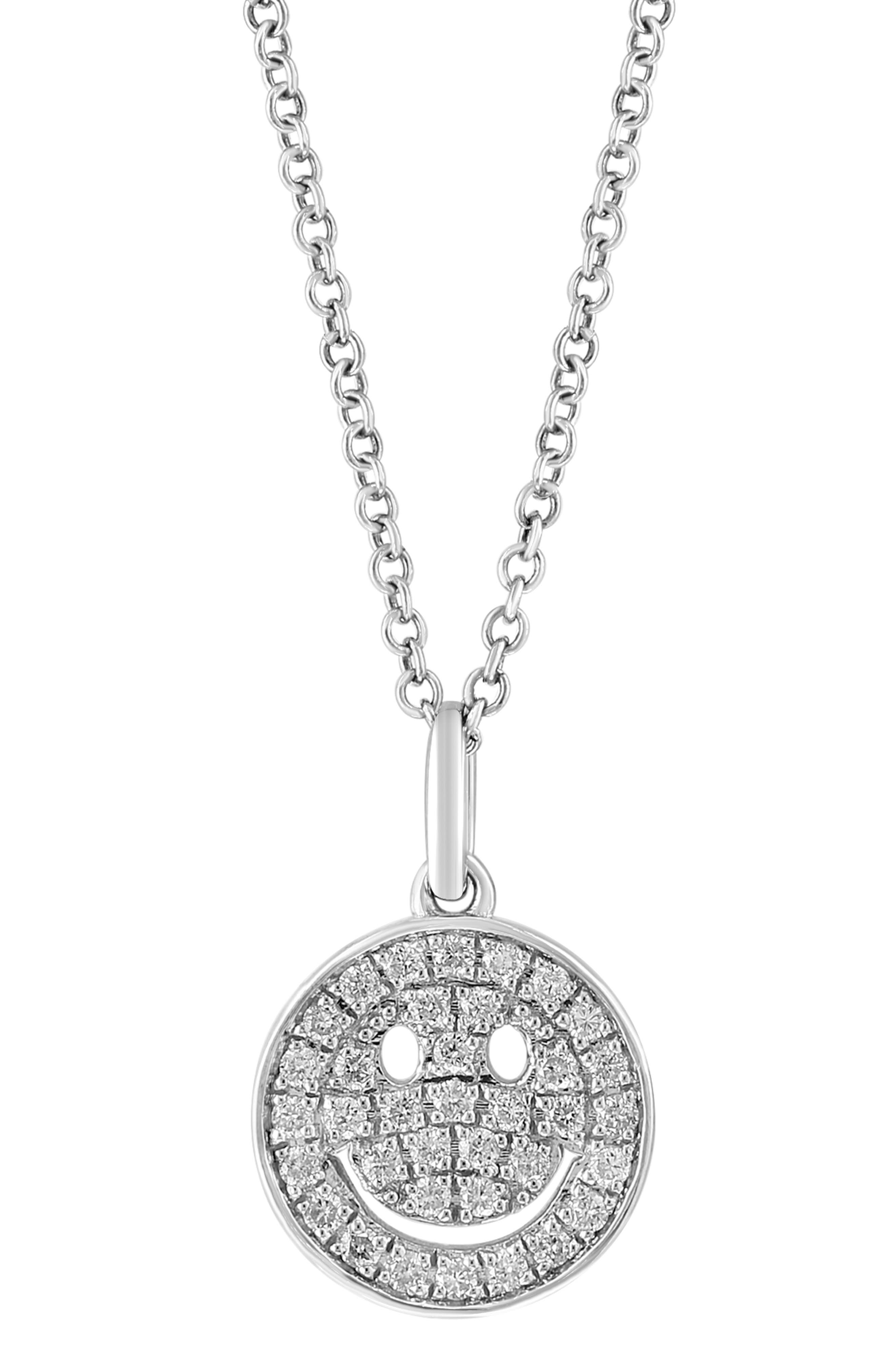 EFFY Sterling Silver Pavé Diamond Smiley Face Pendant Necklace 0.21ct