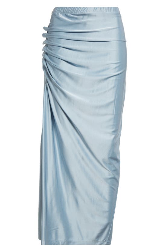 Shop Rabanne Drappé Pression Satin Midi Skirt In Faded Blue