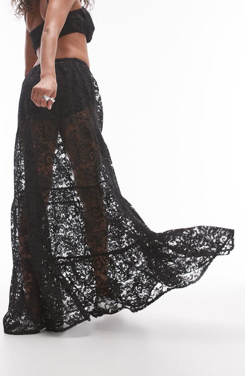 Shop Topshop Tiered Sheer Lace Maxi Skirt In Black