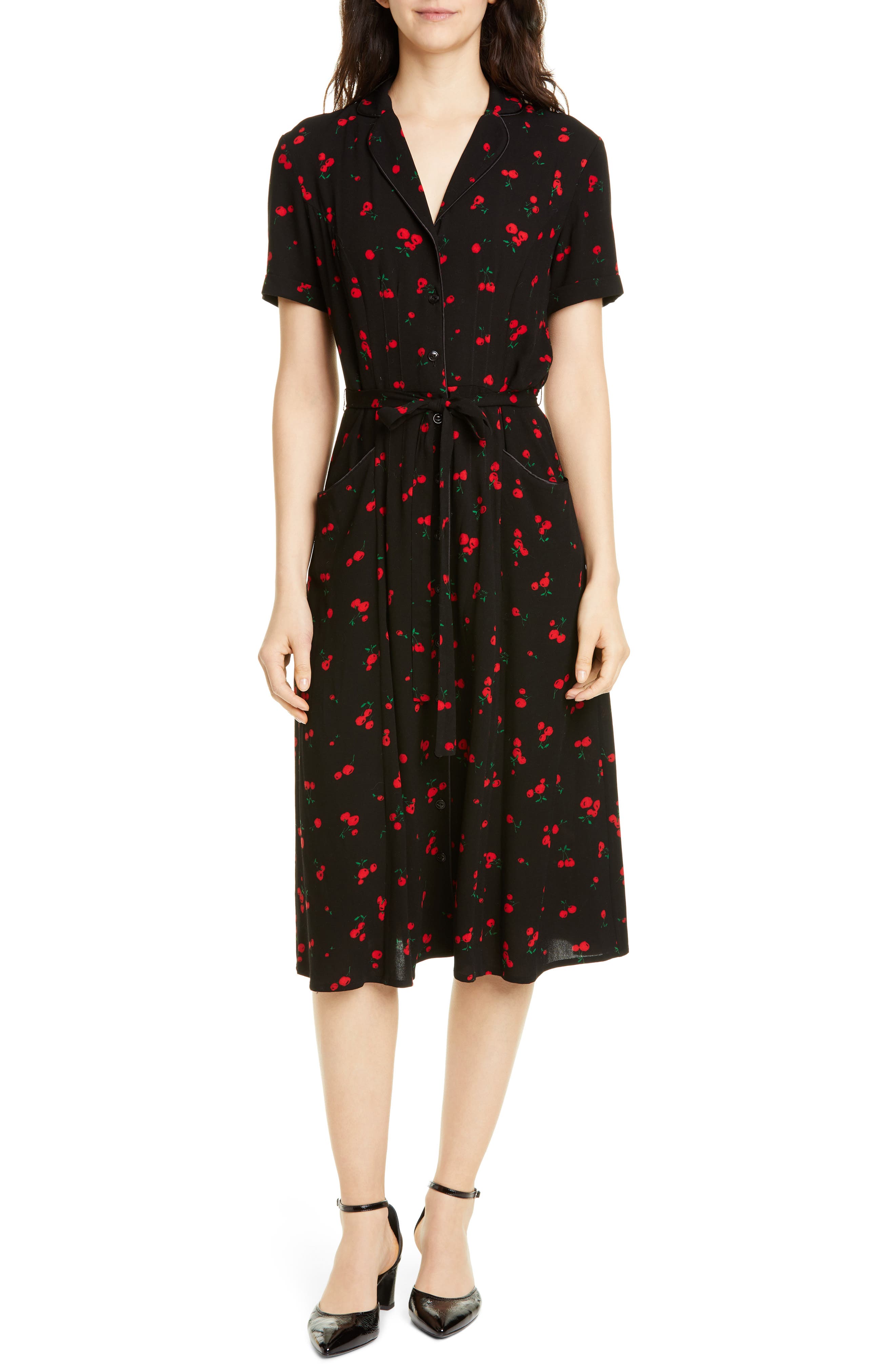 cherry print shirt dress