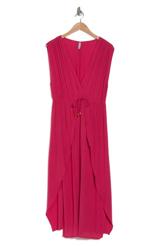 Boho Me V-neck Front Tie Cover-up Maxi Dress In Rasberry