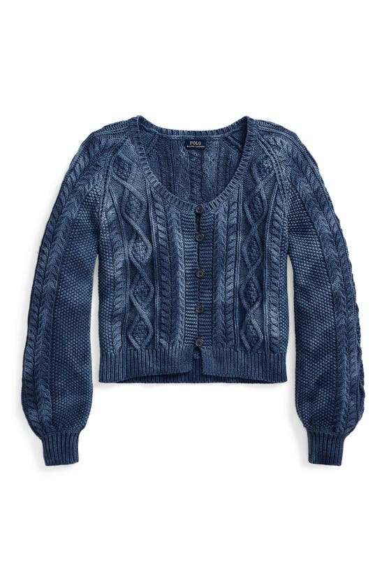 Polo Ralph Lauren Aran Cable Knit Cotton Cardigan In Blue Modesens