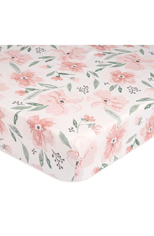 CRANE BABY Cotton Sateen Fitted Crib Sheet in Pink Floral at Nordstrom