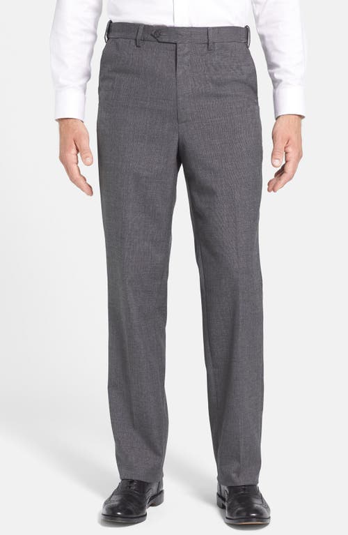 Berle Self Sizer Waist Plain Weave Flat Front Washable Trousers in Medium Grey
