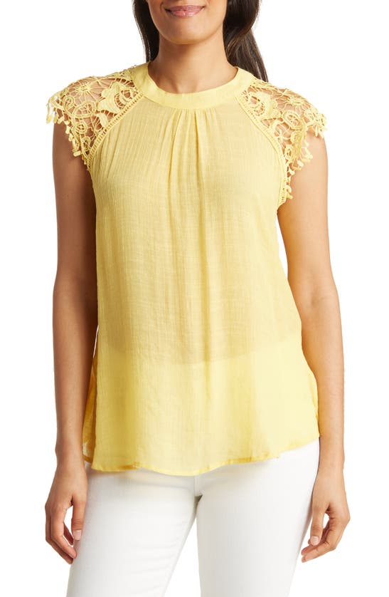 Forgotten Grace Crochet Cap Sleeve Blouse In Yellow