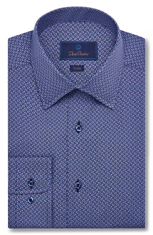 David Donahue Trim Fit Neat Dress Shirt Navy at