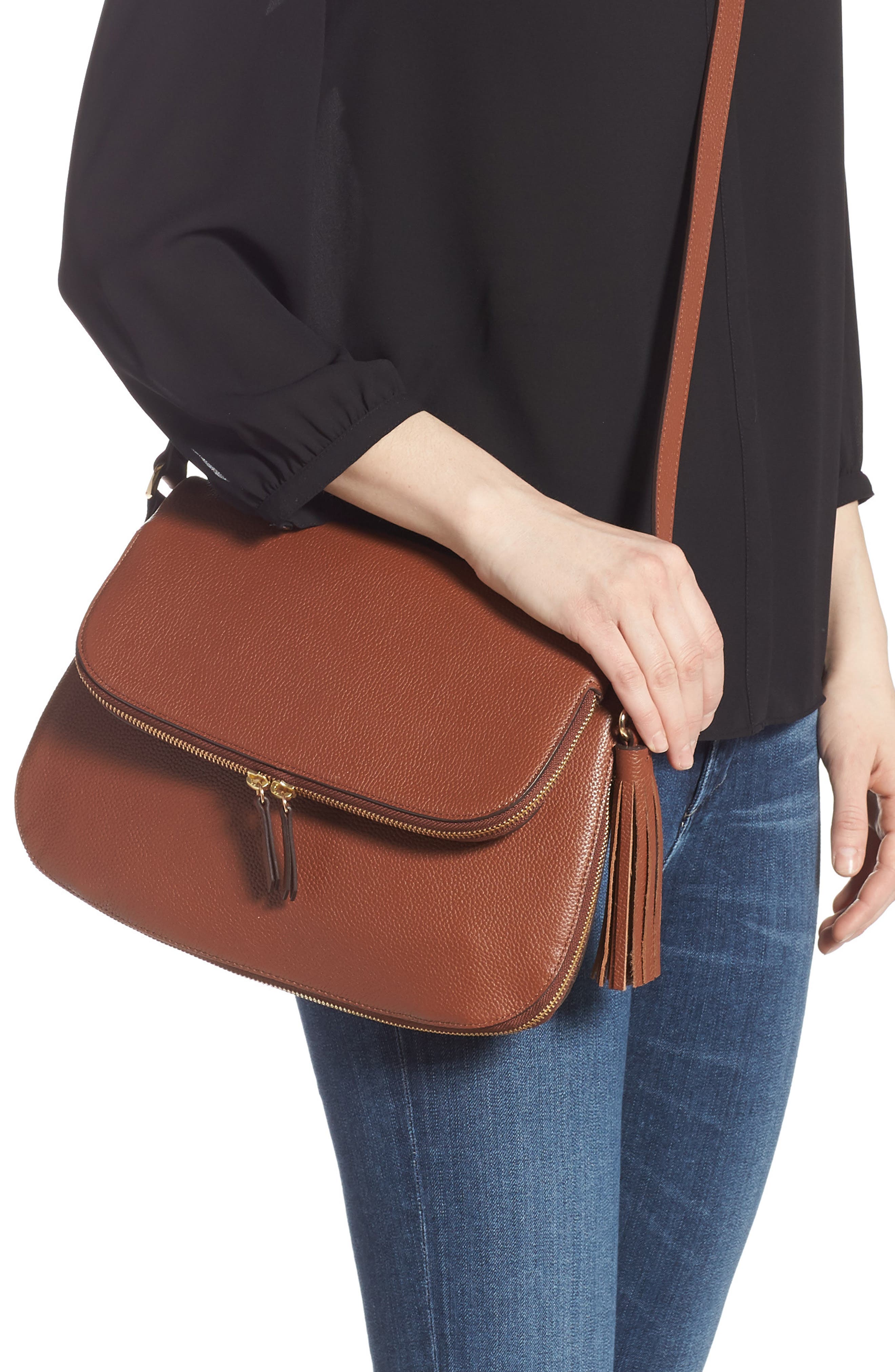 kara leather expandable crossbody bag