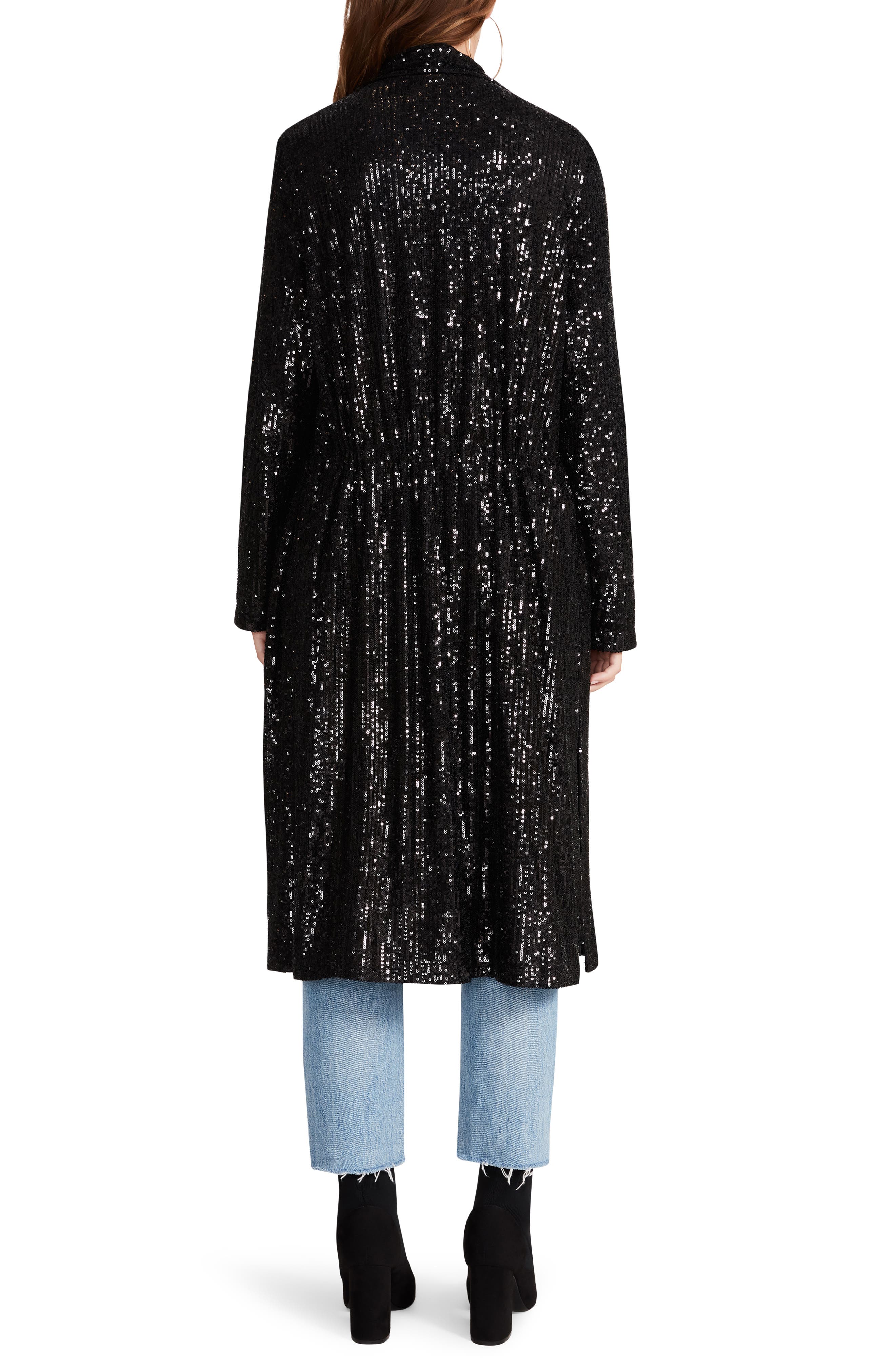 black sequin duster coat