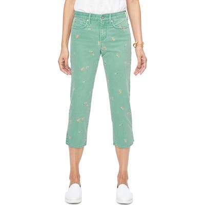 Nydj Floral Colored Stretch Capri Jeans, Green
