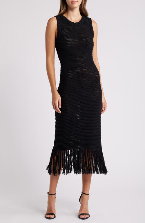 Du Paradis Cora Sleeveless Fringe Midi Sweater Dress In Black