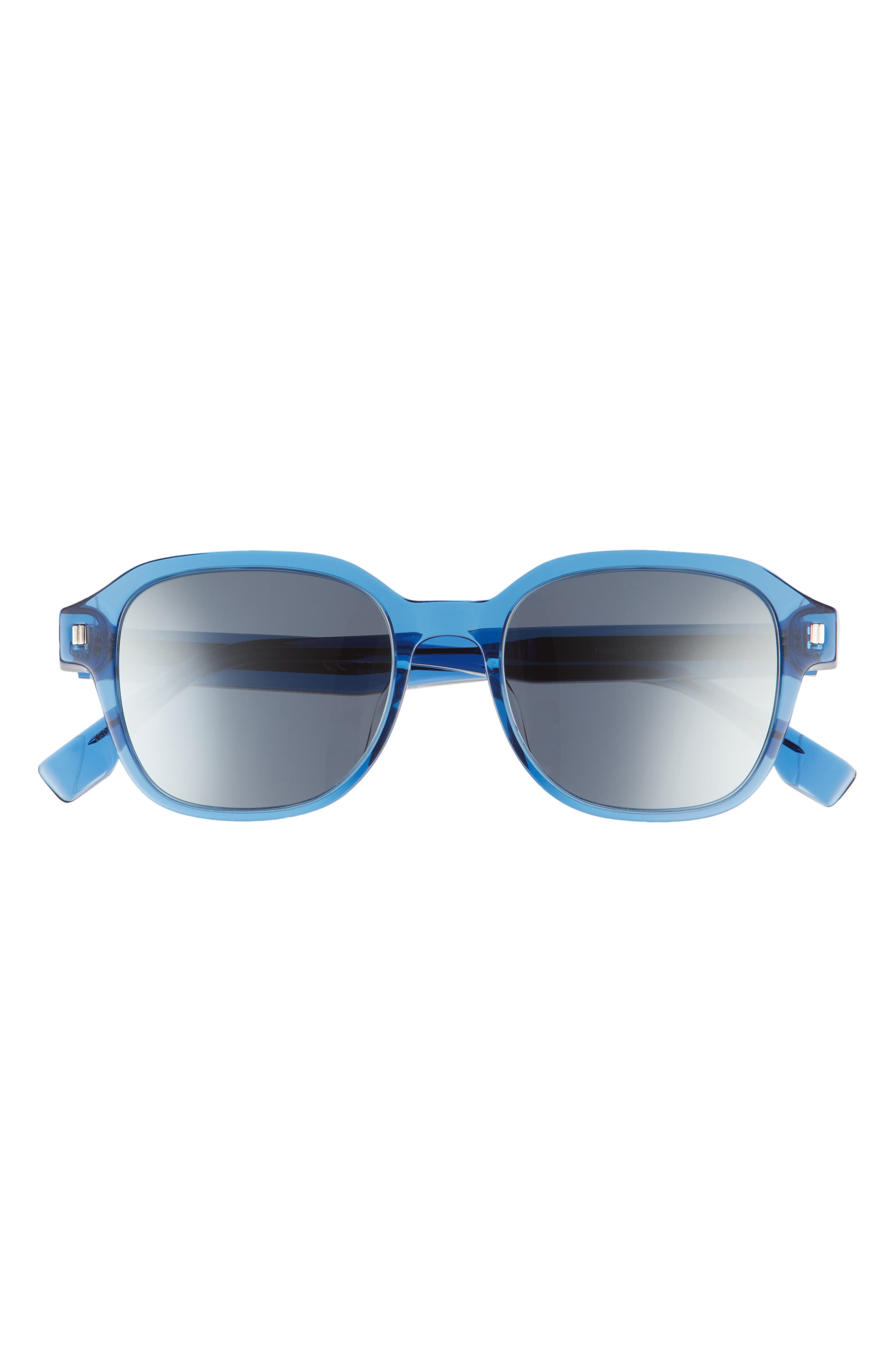 Fendi 52mm Round Sunglasses in Shiny Blue /Blu Mirror at Nordstrom