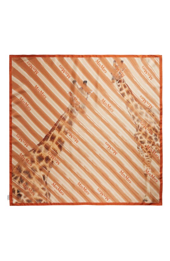 Shop Max Mara Print Silk Scarf In Rust Giraffe