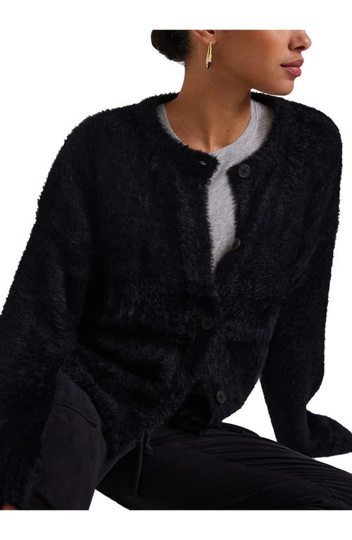 Bella Dahl Fuzzy Crewneck Cardigan In Black