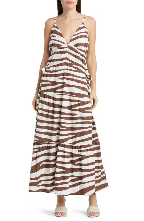 Stripe Tiered Cotton Maxi Dress in Serengeti Brown