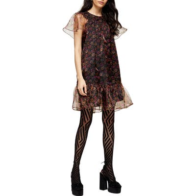 Topshop Ditsy Floral Organza Minidress, US (fits like 10-12) - Black