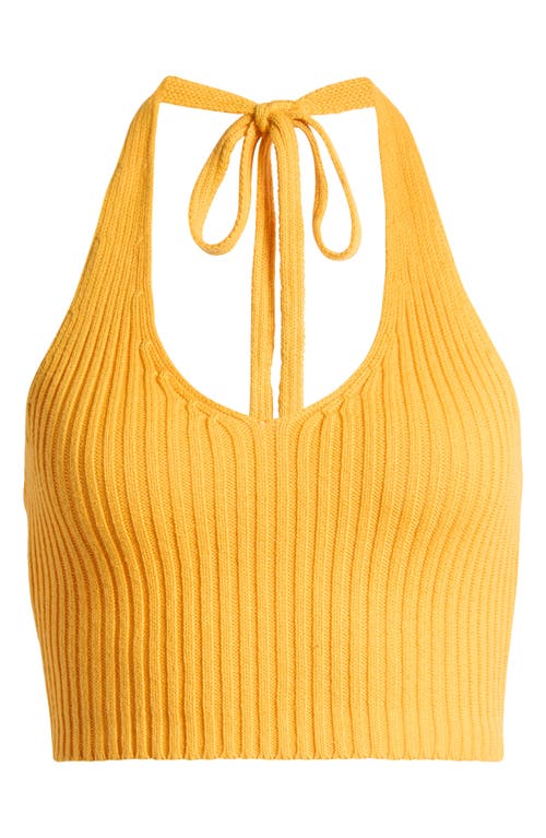 Pacsun Pixie Rib Crop Halter Top In Citrus