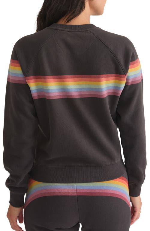 Shop Marine Layer Anytime Stripe Raglan Sweatshirt In Washed Black Stripe