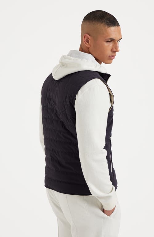 Shop Brunello Cucinelli Bonded Taffeta Lightweight Down Vest In Navy Blue