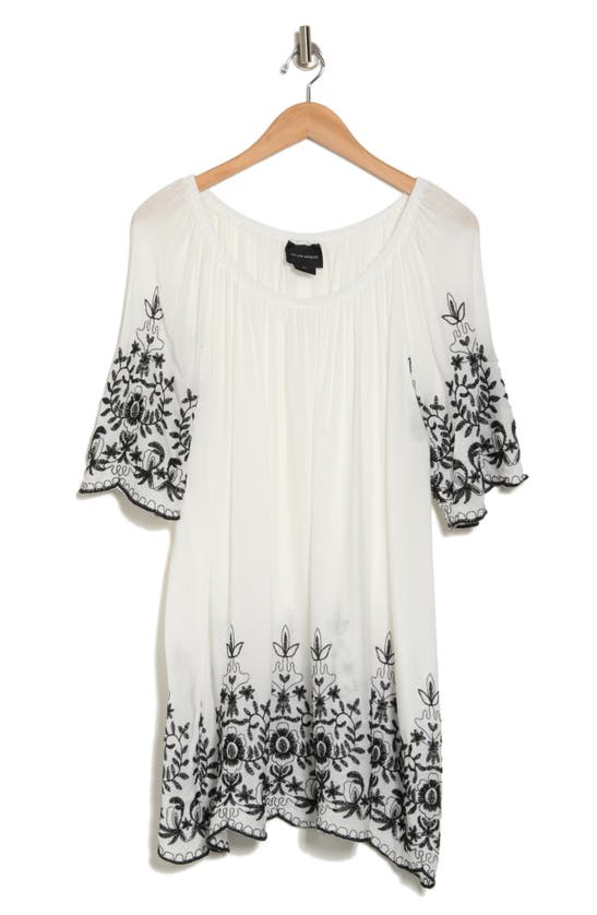 Forgotten Grace Embroidered Trim Peasant Tunic Top In White