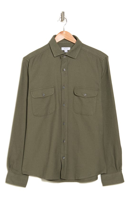 Shop Reiss Burley Cotton Blend Button-up Shirt In Khaki