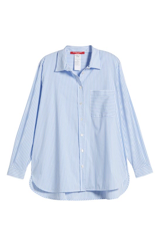 Marina Rinaldi Citrato Oversize Directional Stripe Cotton Blend Button-up Shirt In Light Blue