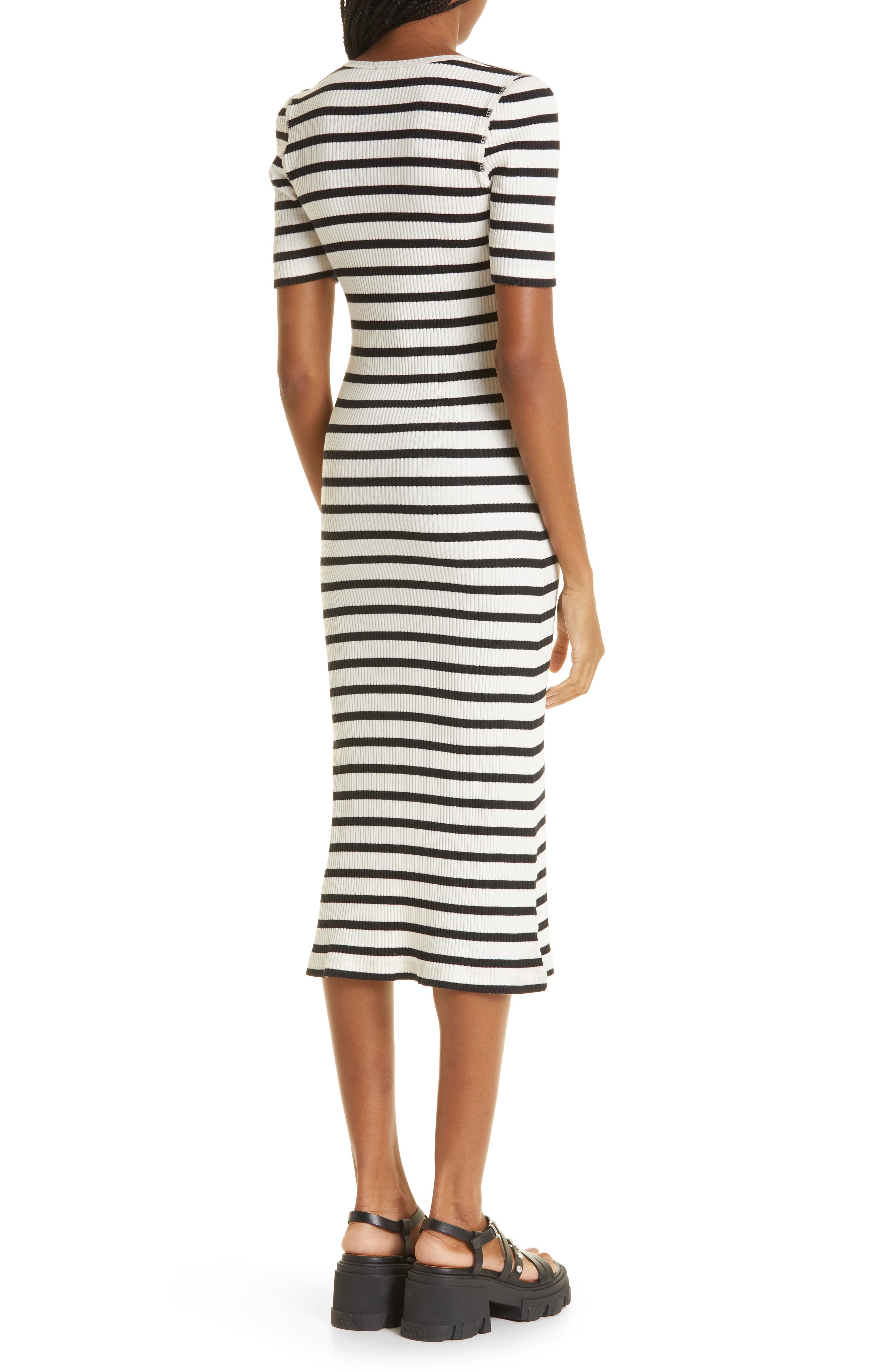Ganni - Striped Long Dress, Women , Black
