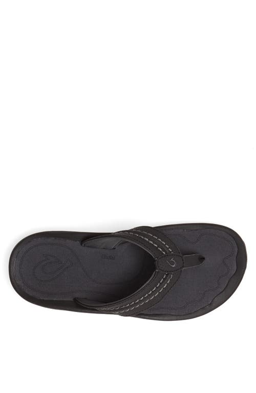 Shop Olukai Hokua Flip Flop In Black/shadow Faux Leather