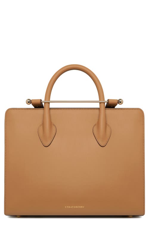 Shop Strathberry Midi Leather Tote In Caramel