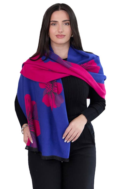 Saachi Floral Reversible Scarf In Dark Blue