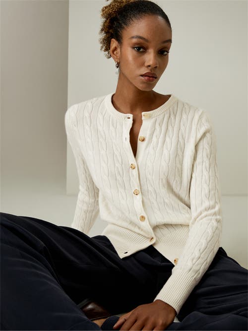 Shop Lilysilk Cable-knit Cashmere Crewneck Cardigan In White