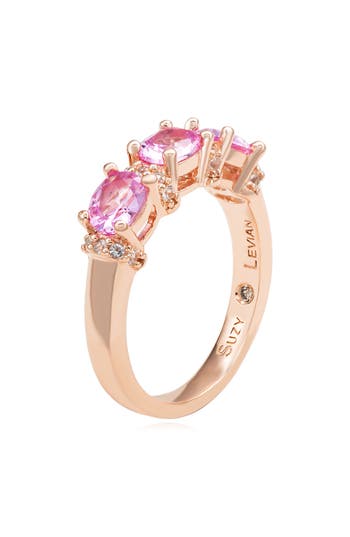 Suzy Levian Rose Sterling Silver Natural Pink Sapphire And Diamond Accent Half Band In Pink
