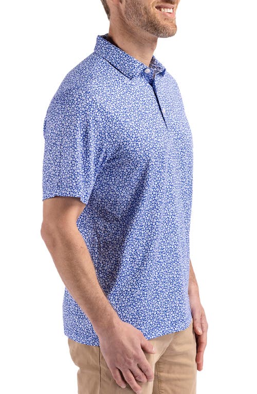 Cutter & Buck Pike Eco Flora Print Recycled Mens Polo In Blue