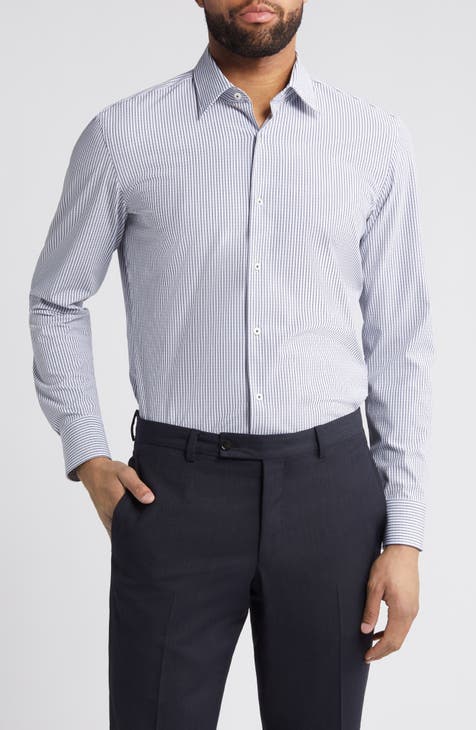 BOSS - Slim-fit shirt in striped performance-stretch fabric