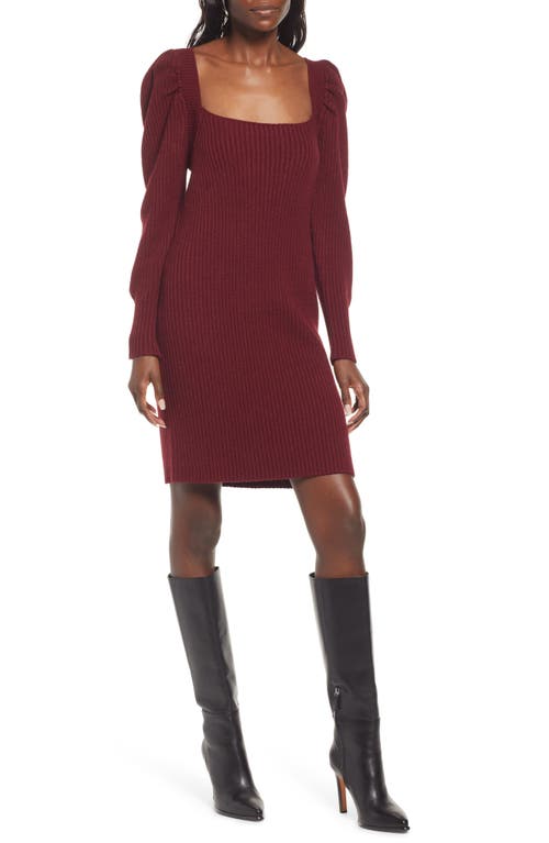 Charles Henry Ribbed Long Sleeve Sweater Dress in Burgundy