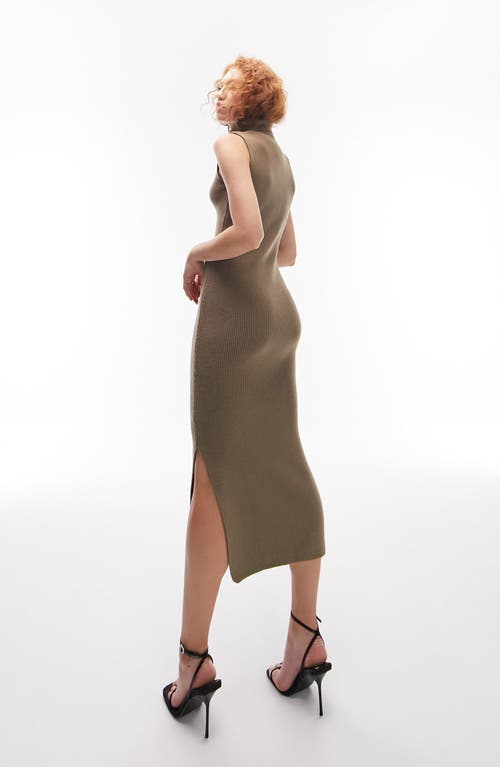 Topshop Ribbed Body-con Sweater Dress In Tan