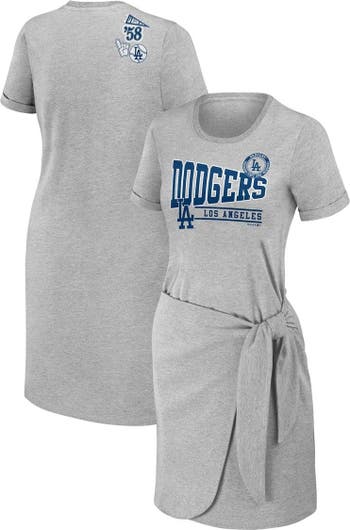 WEAR by Erin Andrews Women's WEAR by Erin Andrews Heather Gray Los Angeles Dodgers  Plus Size Knotted T-Shirt Dress